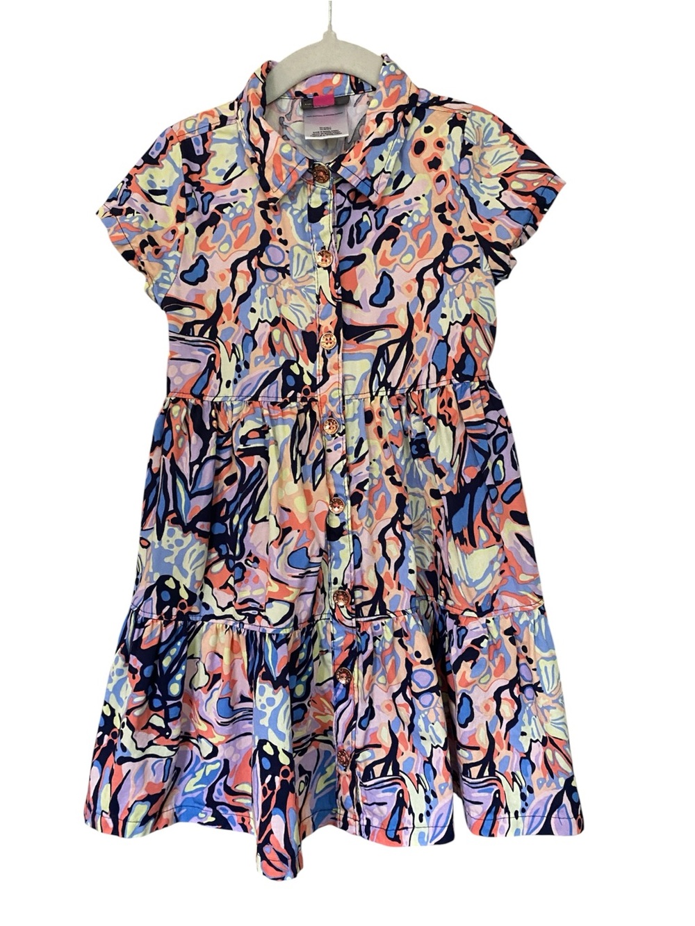 Vince Camuto Multicolor Abstract Button-Front Tiered Dress